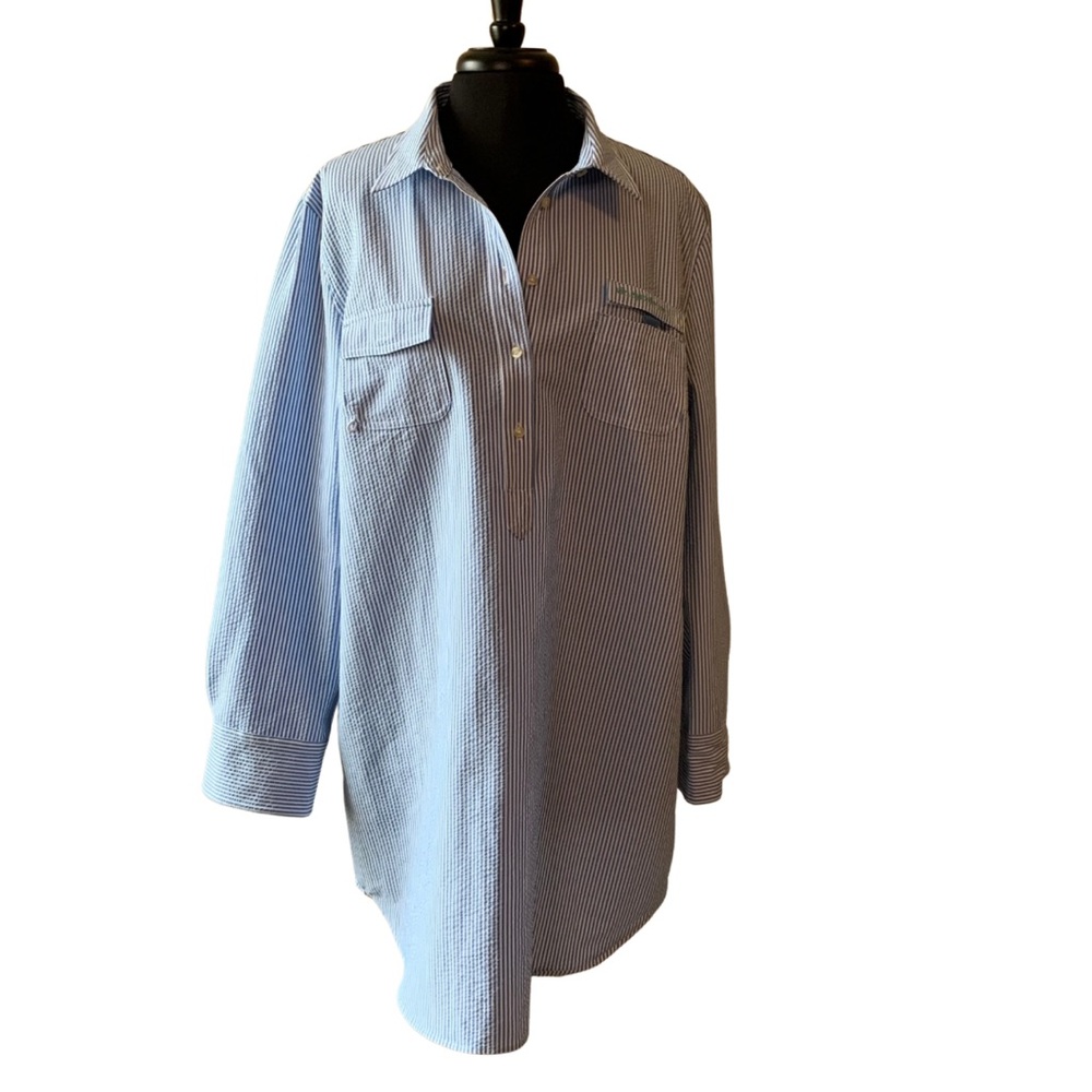 VINEYARD VINES Blue White Striped Shirt Dress SIze 16 Seersucker